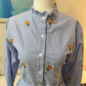 Kiel James Patrick Blue Mini Dress with Yellow Floral Embroidery